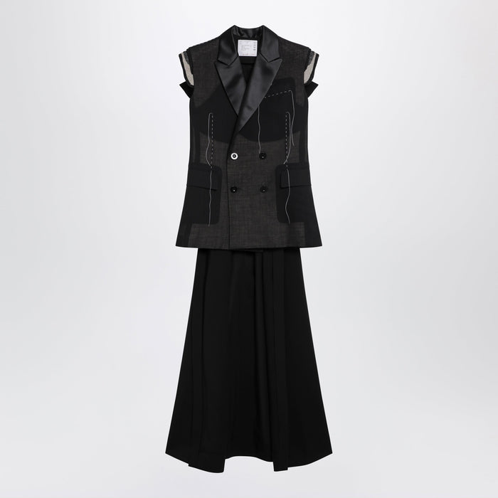 Sacai Black Wool Organza Vest
