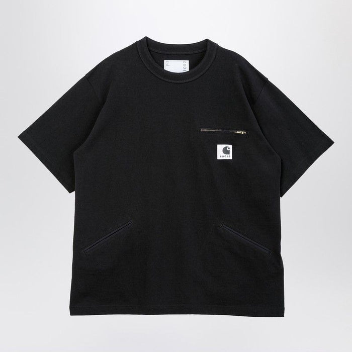 Sacai X Carhartt Wip Black Cotton Tshirt With Logo Patch