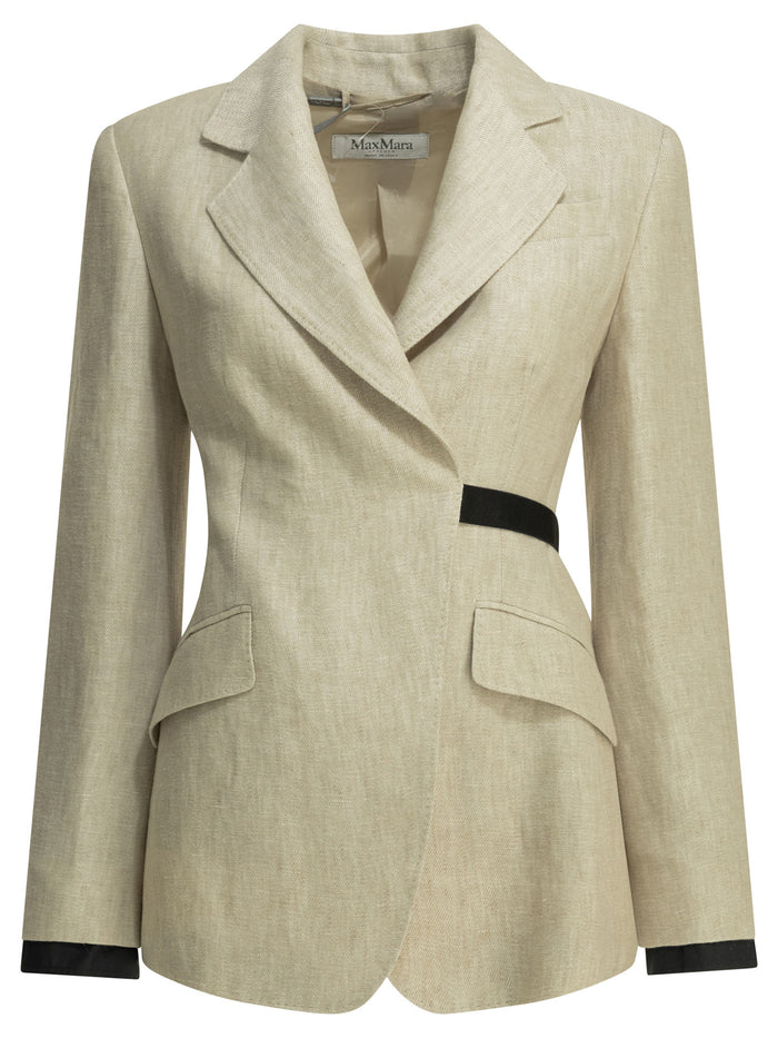Max Mara Beige Linen Acetate Polyester Linen Double-Breasted Blazer