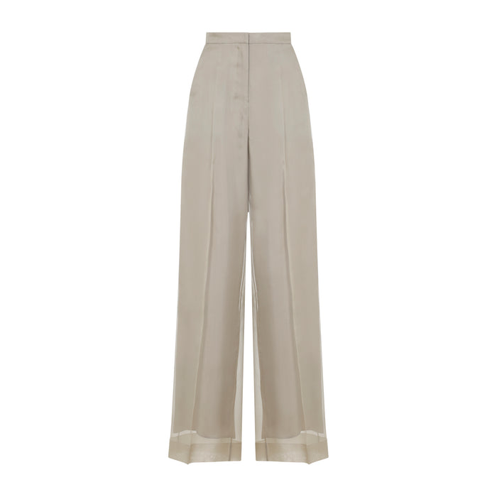 Max Mara Pianoforte Sand Beige Silk Pianoforte Olivi Organza Pants