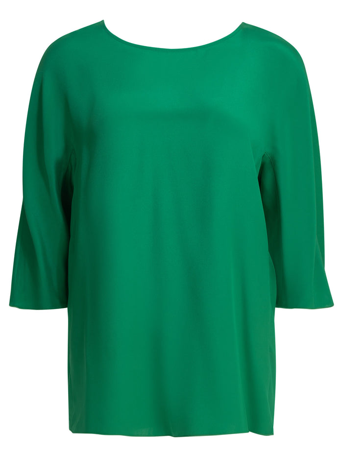 Max Mara Pianoforte Green Silk Silk Blouse With Reverse Bow