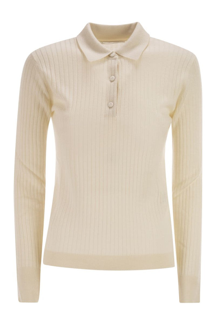 Max Mara Mxpgitano - Ribbed Knit Polo Shirt In Cashmere And Silk