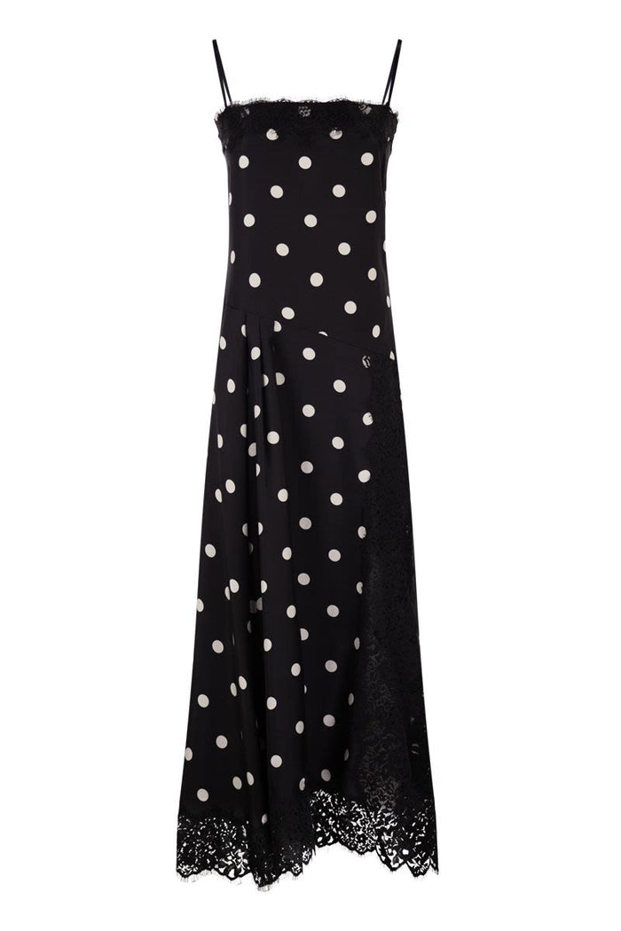 Max Mara Sportmax Spxcapo – Polka Dot Silk Midi Dress With Lace Inserts