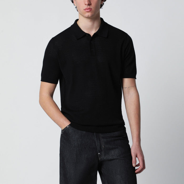 Roberto Collina Black Openwork Cotton Polo