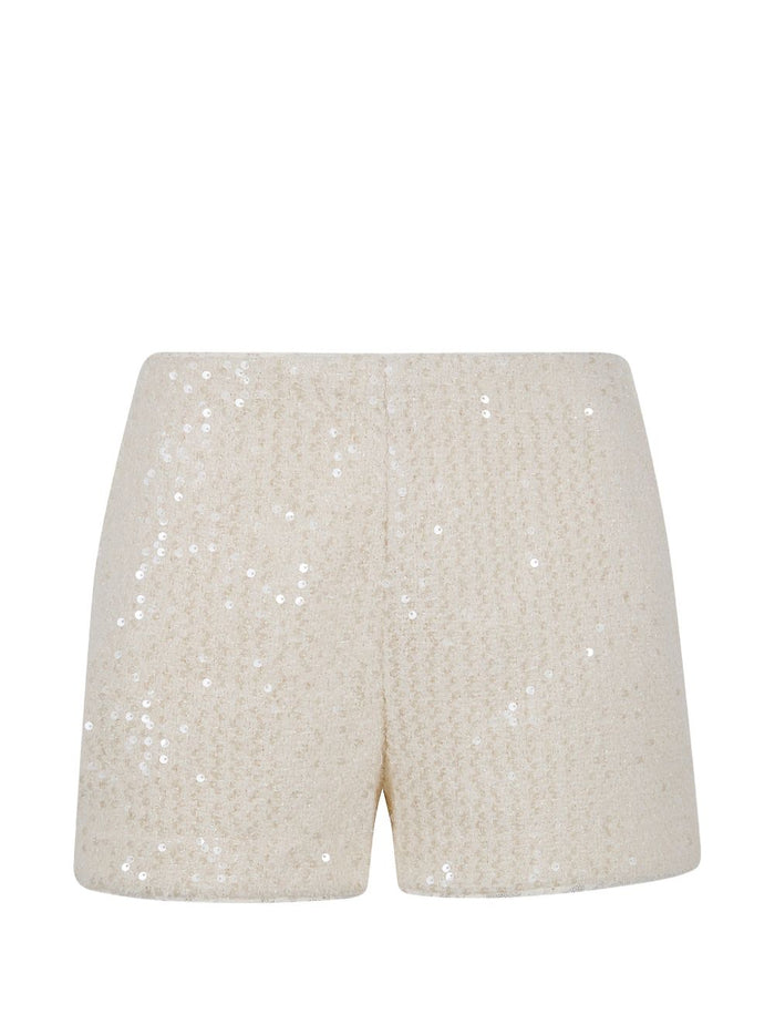 Twin-Set Beige Sequin Embellished Cotton Shorts