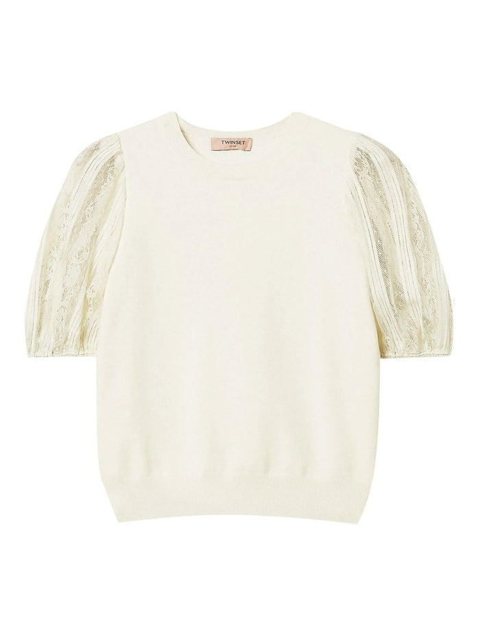 Twin-Set Twinset Lace-Sleeve Top