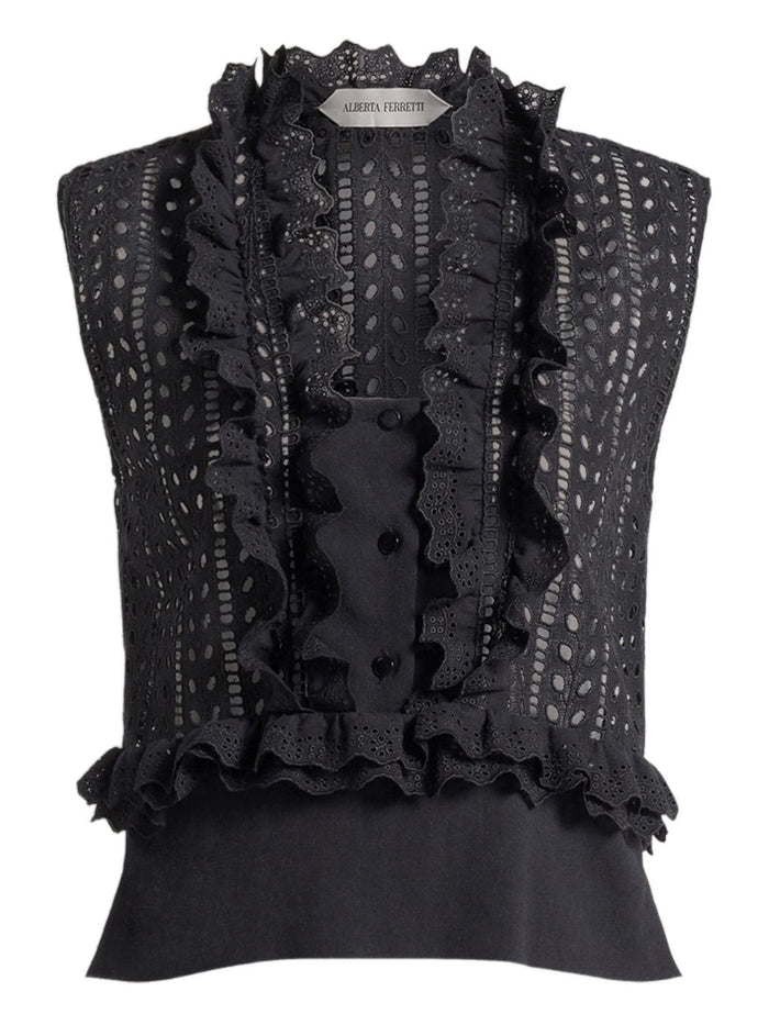 Alberta Ferreti Black Polyester Cotton Top