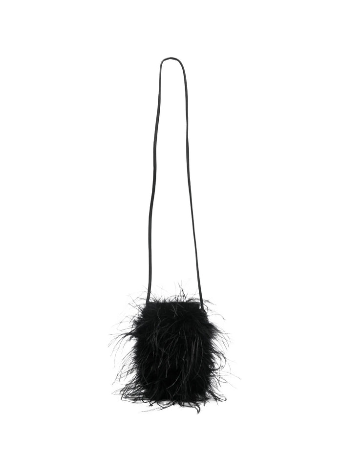 Yves Salomon Black Ostrich Turkey Lamb Silk