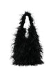 Yves Salomon Black Ostrich Turkey Lamb Silk