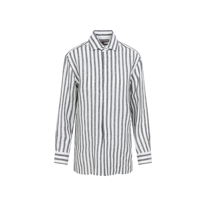 Ralph Lauren Collection Black And White Capri Linen Shirt