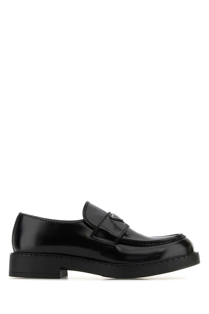 Prada Black Leather Chocolate Loafers