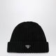 Prada Black Virgin Wool Beanie With Enamelled Triangle Logo