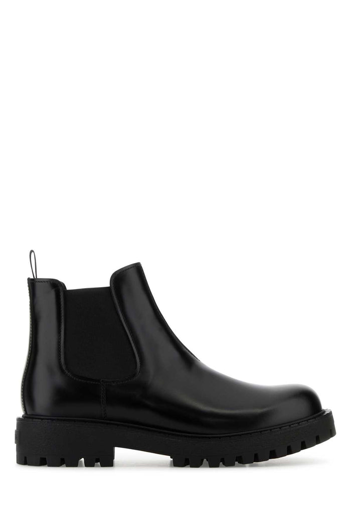 Prada Black Leather Ankle Boots