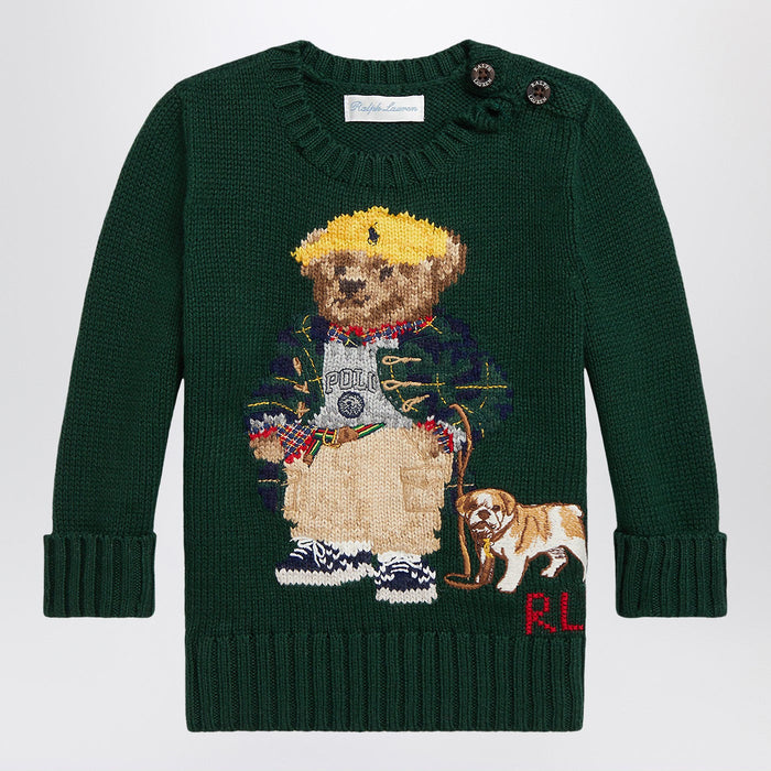 Polo Ralph Lauren Moss Green Cotton Polo Bear Sweater