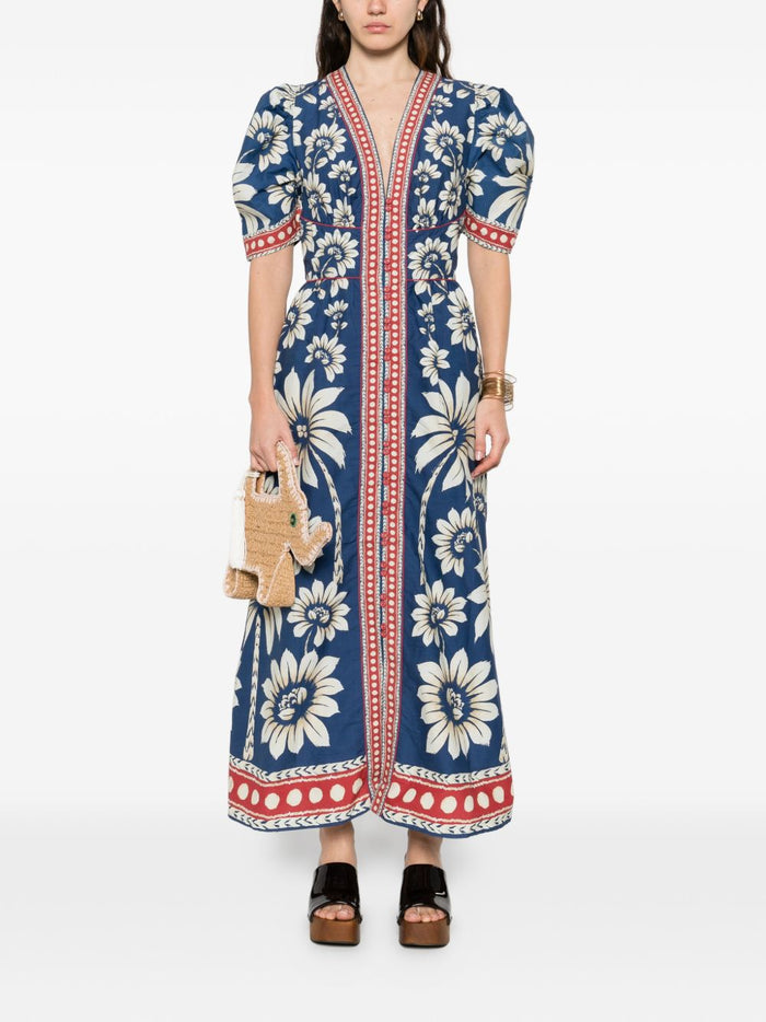 Farm Rio Blue Moon Floral Shirt Dress
