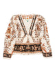 Farm Rio Sand Beige Silk Floral Lace Shirt