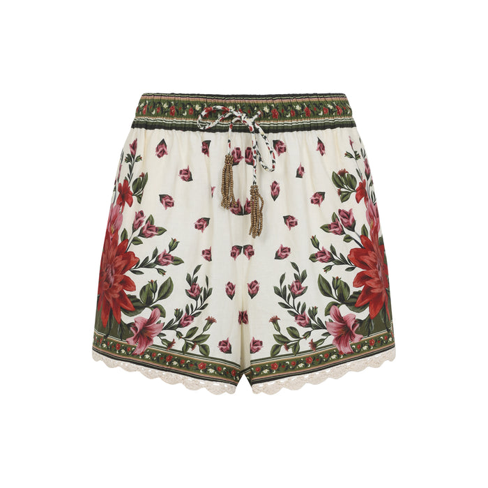 Farm Rio Floral Paula Black Linen Wonder Sand Short