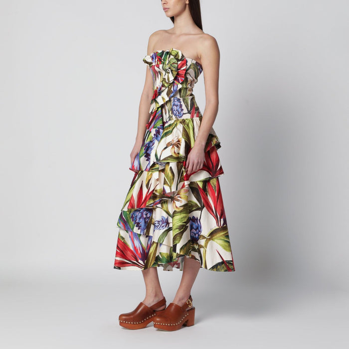 Farm Rio Sand Florart Strapless Cotton Dress