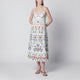 Farm Rio White Midi Dress In Linen With Garden Motif