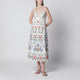 Farm Rio White Midi Dress In Linen With Garden Motif