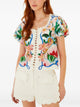 Farm Rio "Garden Of Life" Scarf Off-White Short Sleeve Blouse