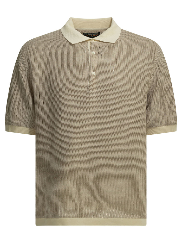 Beams Plus Beige Paper Polyester Nylon Spandex Washi Yarn Polo Shirt
