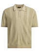 Beams Plus Beige Cotton Textured Knit Button-Down Polo Shirt
