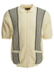 Beams Plus White Polyester Linen Polyester Nylon Linen Textured Knit Zipper Polo Shirt