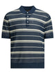 Beams Plus Blue Cotton Cotton Nylon Spandex Striped Button-Down Polo Shirt