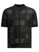 Beams Plus Black Cotton Nylon Spandex Textured Knit Button-Down Polo Shirt
