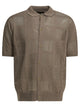 Beams Plus Brown Cotton Nylon Spandex Textured Knit Button-Down Polo Shirt