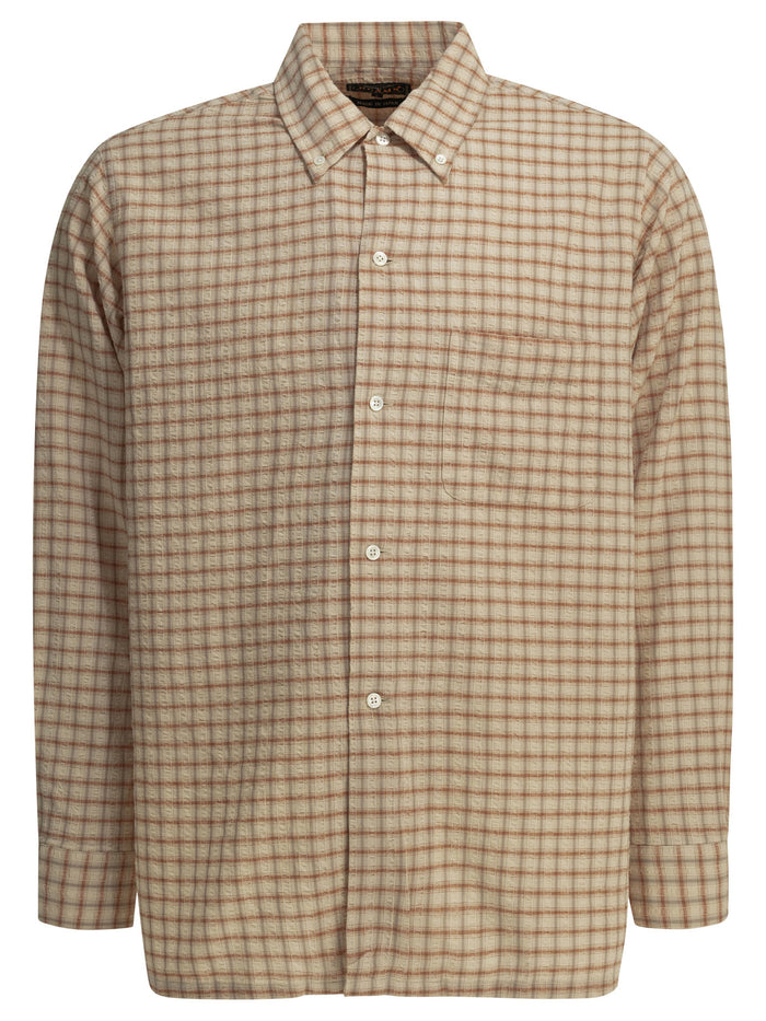 Beams Plus Open Bd Sucker Orange Cotton Linen Casual Shirt