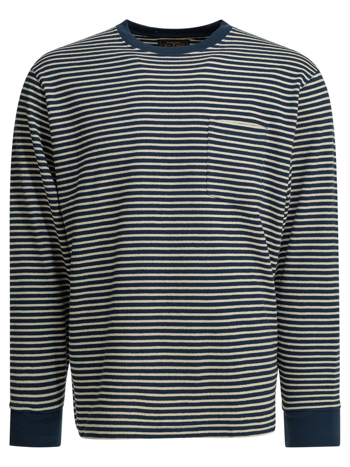 Beams Plus Blue Cotton Striped Crewneck T-Shirt