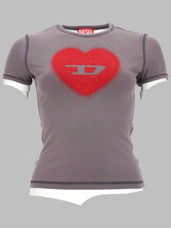 Diesel T-Shirt Con Stampa A Cuore E Borchie