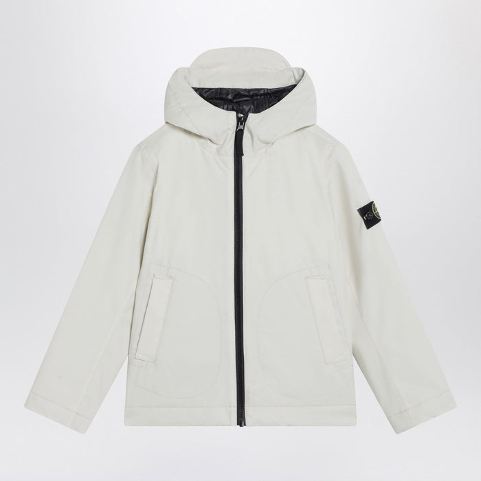 Stone Island Ivory Zip Jacket In Polyester Canvas