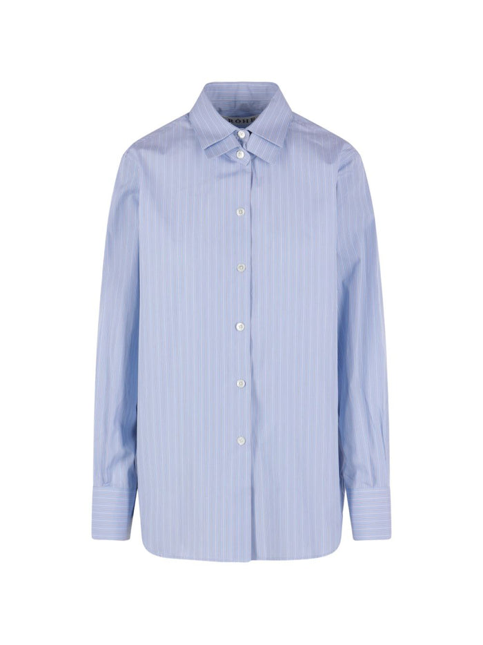Róhe Light Blue Shirt White Navy Stripes