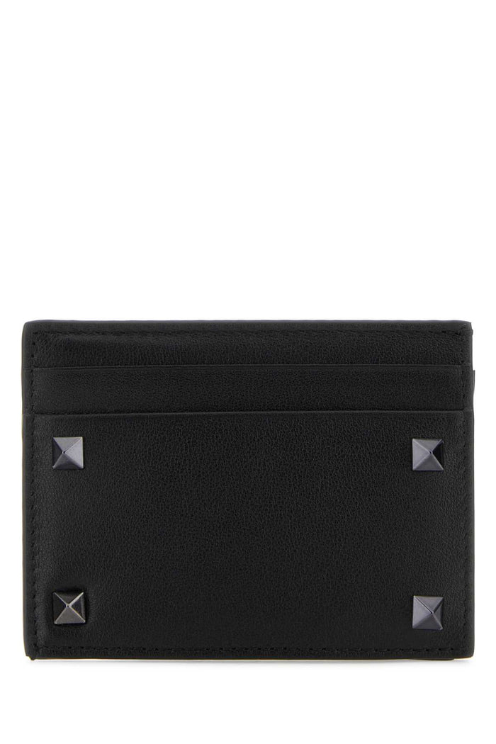 Valentino Garavani Black Leather Rockstud Card Holder