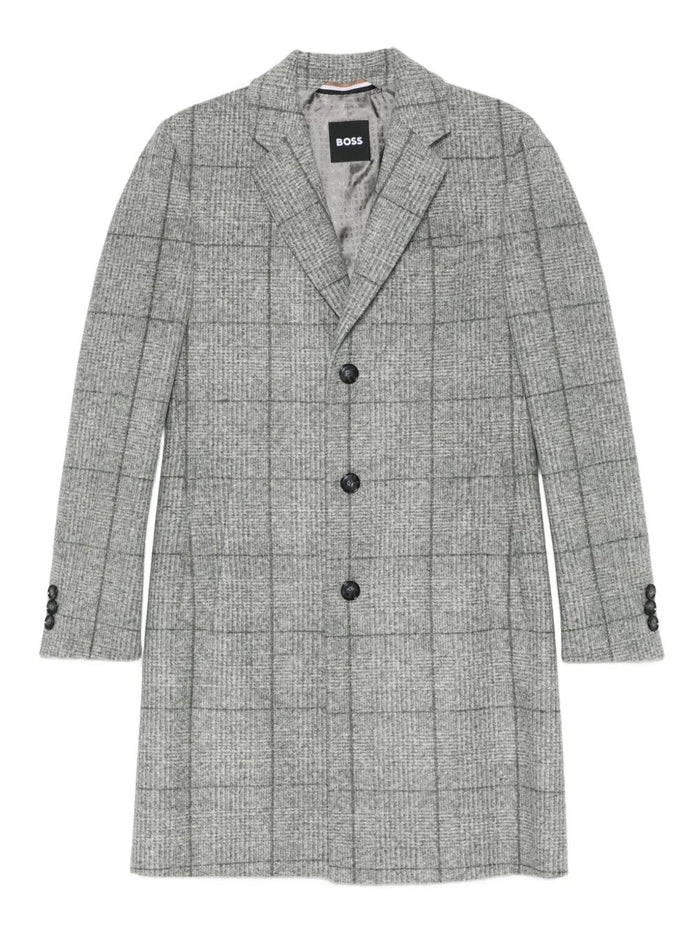 Hugo Boss Plain-Check Coat In A Slim Fit