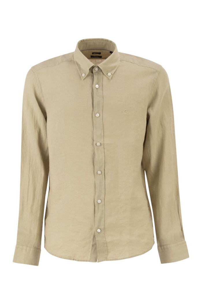 Boss Pure Linen Regular Fit Shirt With Button-Down Collar