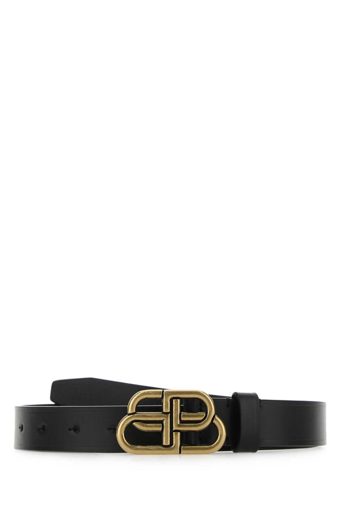 Balenciaga Thin Black Belt With Gold Buckle