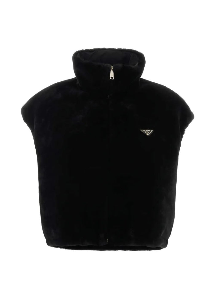 Prada St. Moritz Nero Lamb Shearling Gilet