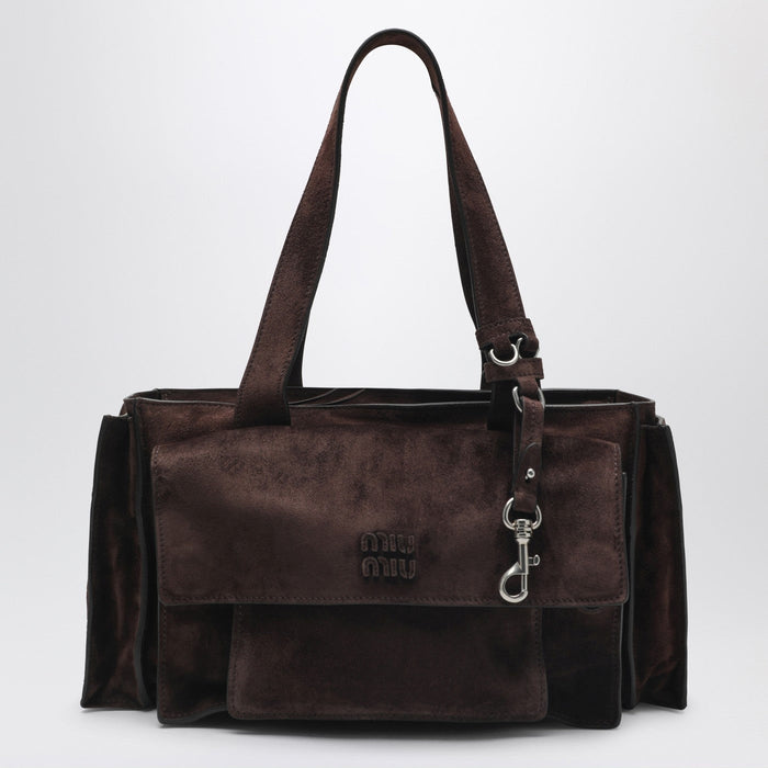 Miu Miu Utilitaire Bowling Bag In Dark Brown Suede