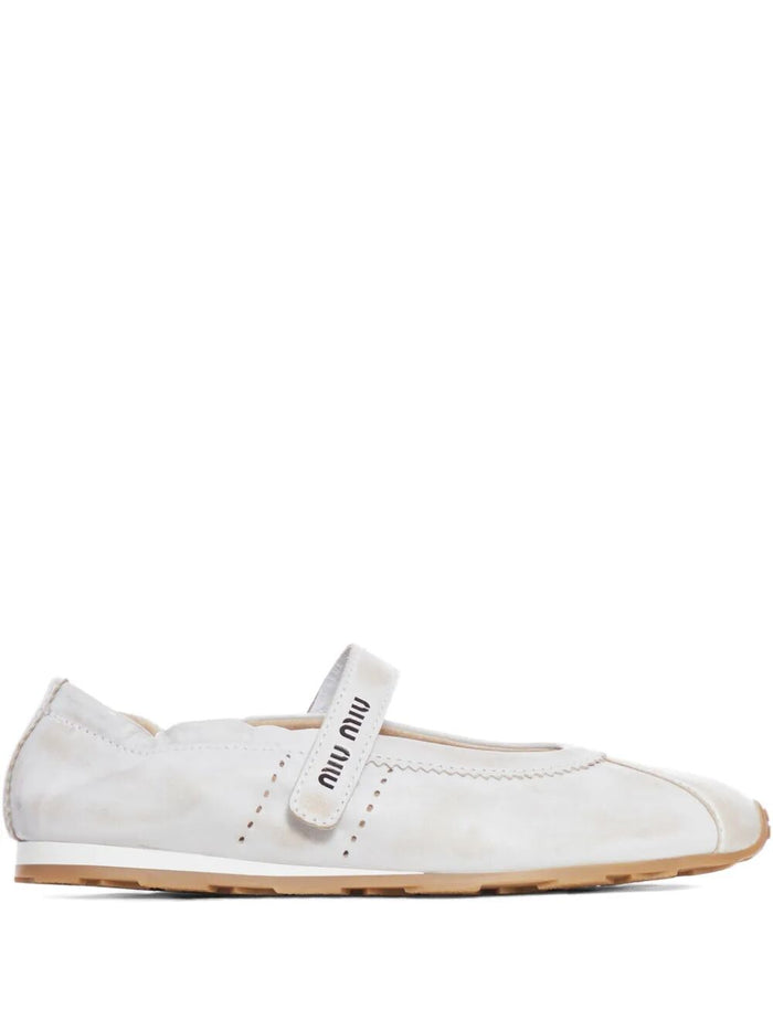 Miu Miu Aged Effect Suede Plume Ballerinas