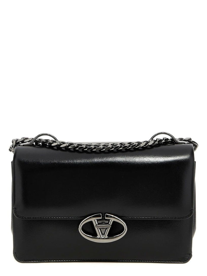 Valentino Garavani Black Leather Small Vlogo Shoulder Bag