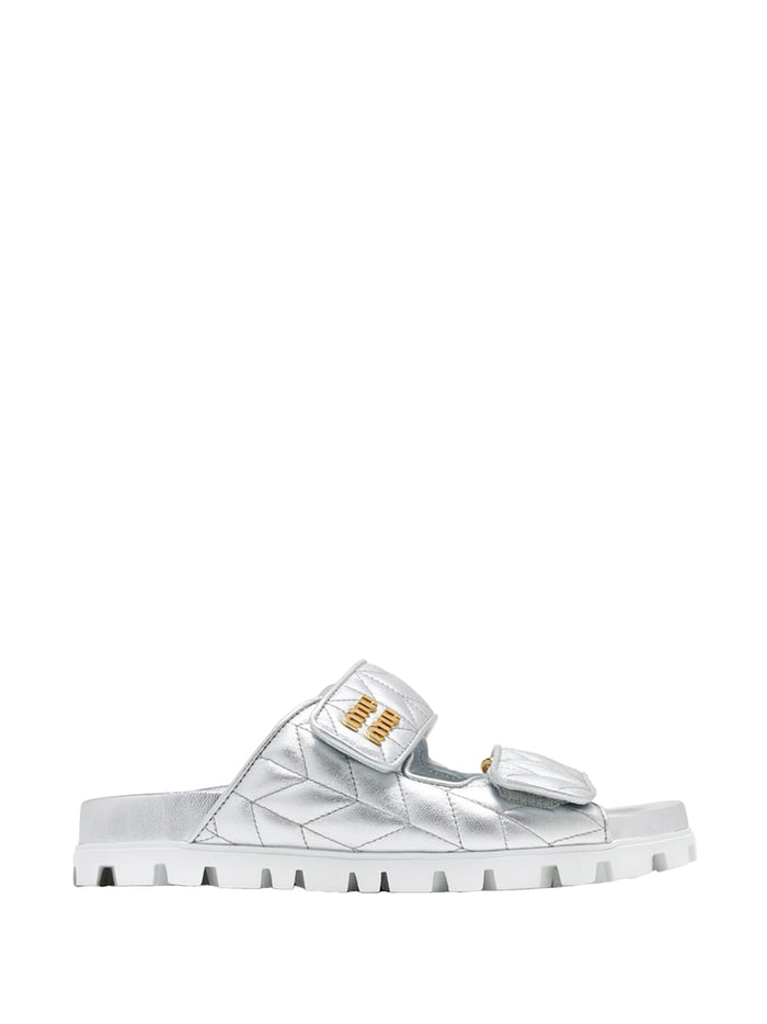 Miu Miu Metallic Matellassè Nappa Leathe Slides