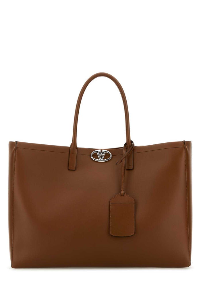 Valentino Garavani Brown Leather Vlogo Shopping Bag