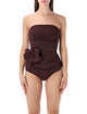 Magda Butrym Magda Butrym Burgundy Floral Draped Swimsuit