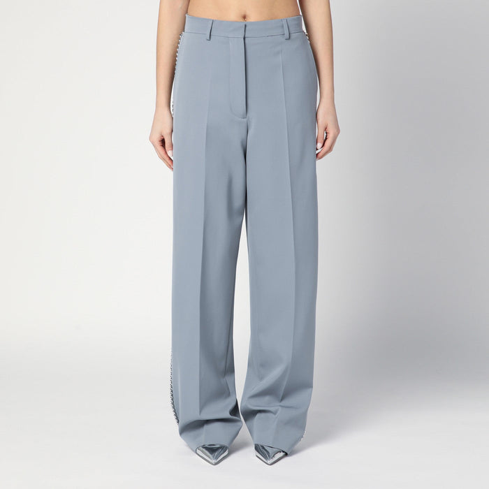 Stella Mccartney Wide-Leg Light Grey Falabella Pants With Chain