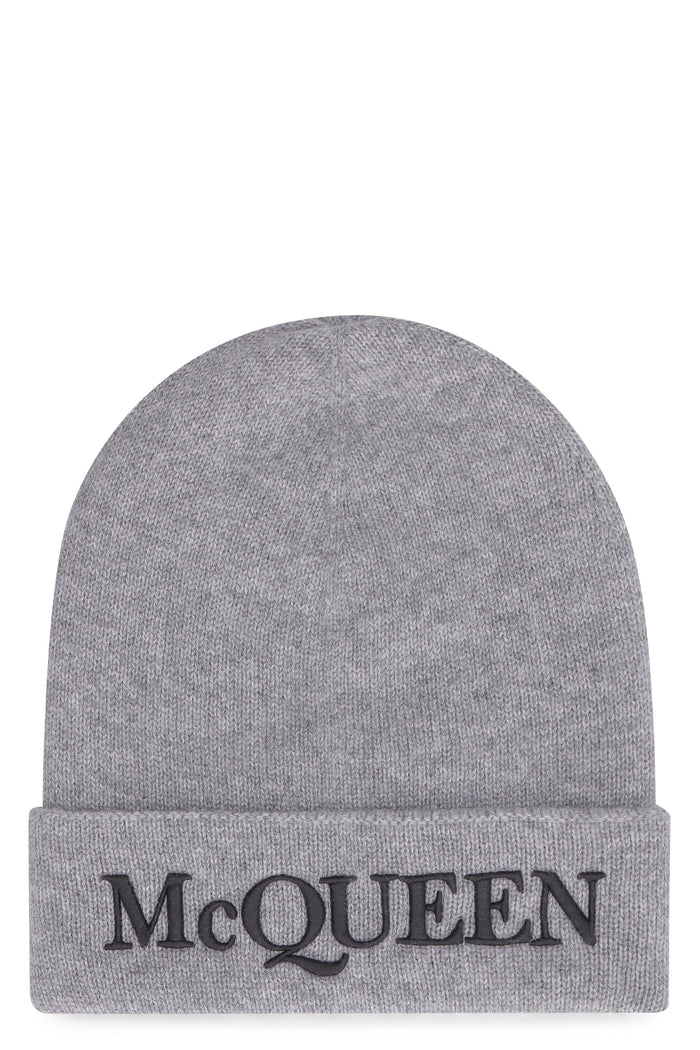 Alexander Mcqueen Grey Cashmere Beanie Hat