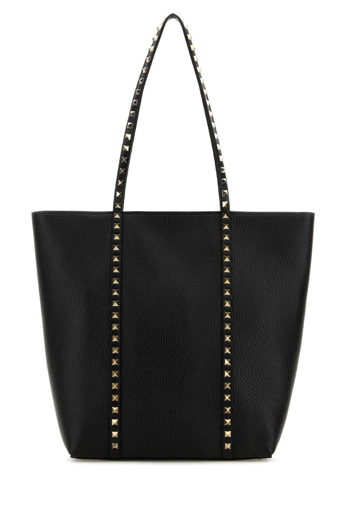 Valentino Garavani Black Leather Rockstud Shopping Bag